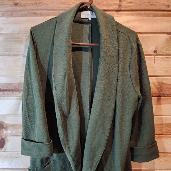 French Mauve Open Front Cardigan • Olive Green Knit • Women’s XL - Picture 1 of 8